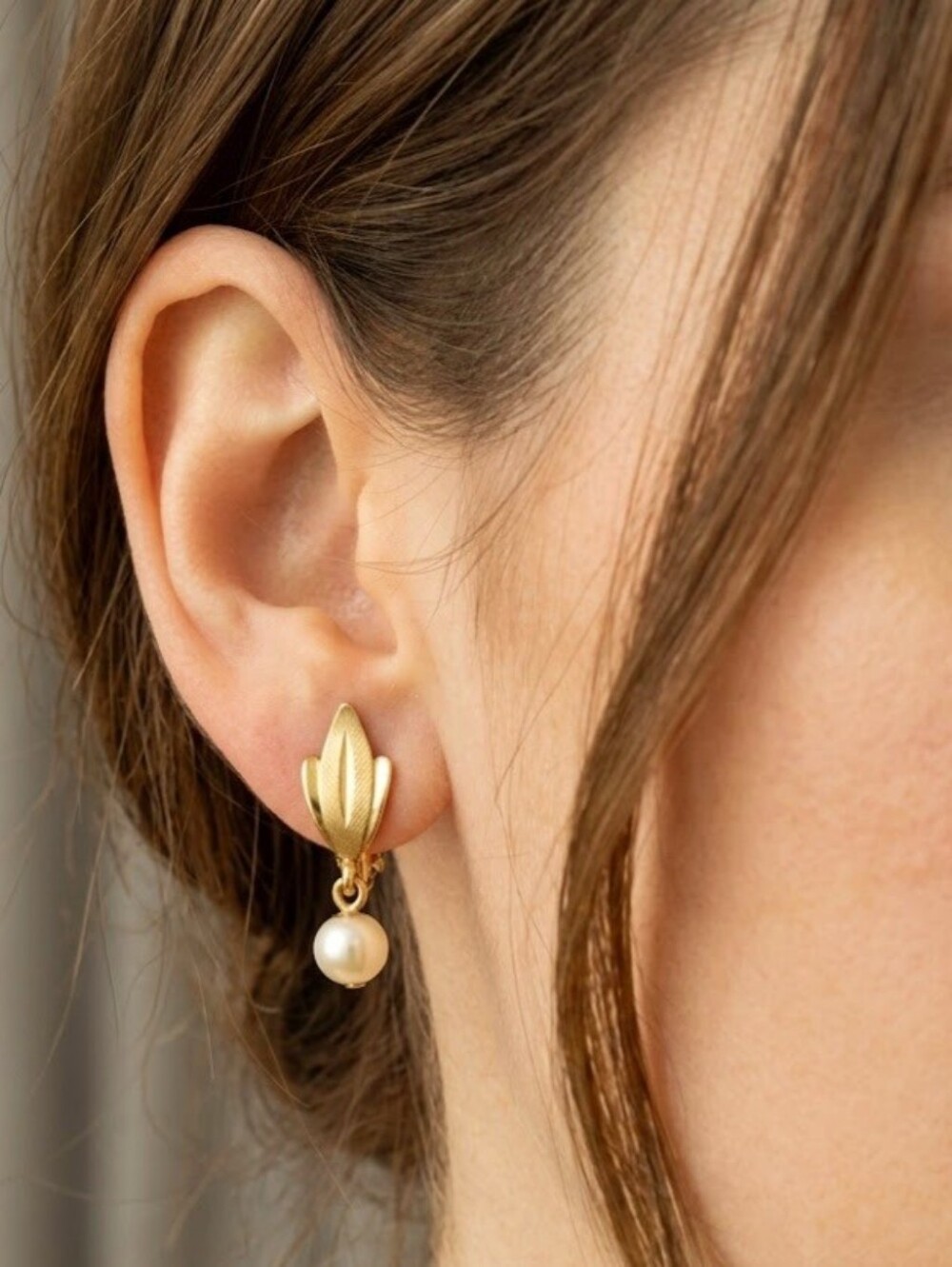 Gold Freshwater Pearl Drop Earrings Dangle Bridal Screw Back Earrings